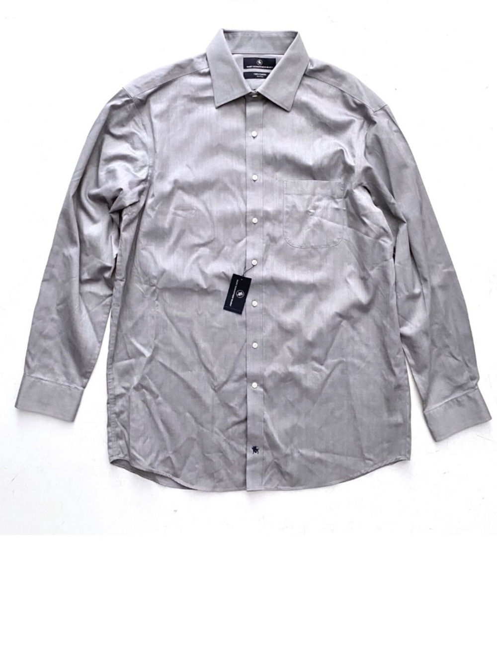 Hart Schaffner Marx Dress Shirt Button Front Nwt Gray Herringbone 16.5 / 35